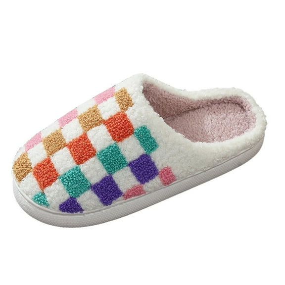 House Slippers for Women Men Colorful Plaid Memory Foam Slippers Fluffy Winter Soft Warm Slip On Home Shoes