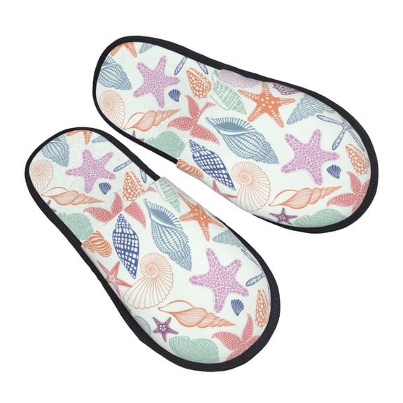 House Slippers for Women Men - Colorful Seashells Lightweight House Shoes Fuzzy Slippers, Soft Slip-On Cozy House Slippers for Woman Indoor Outdoor