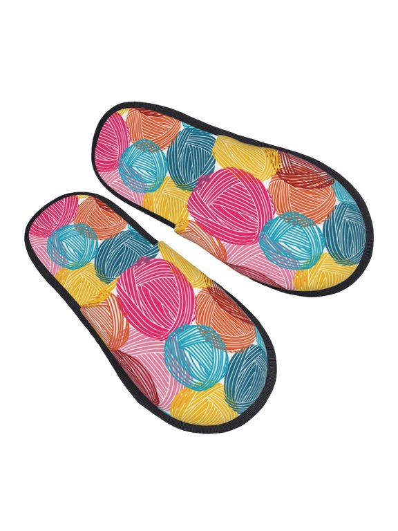 House Slippers for Women Men - Colorful Wool Balls Lightweight House Shoes Fuzzy Slippers, Soft Slip-On Cozy House Slippers for Woman Indoor Outdoor