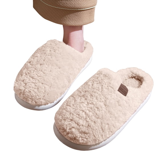 House Slippers for Women Men Comfy Memory Foam Casual Solid Color Fuzzy Winter Slip on Indoor Home Shoes Beige Size 10