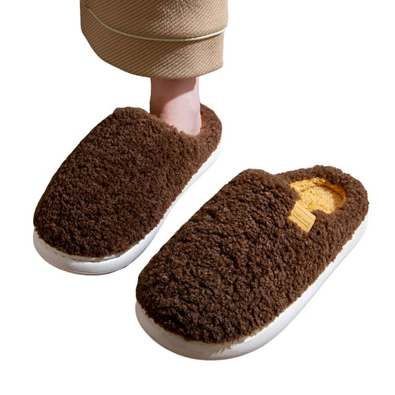 House Slippers for Women Men Comfy Memory Foam Casual Solid Color Fuzzy Winter Slip on Indoor Home Shoes Coffee Size 10