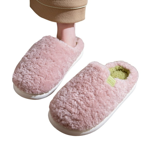 House Slippers for Women Men Comfy Memory Foam Casual Solid Color Fuzzy Winter Slip on Indoor Home Shoes Pink Size 8