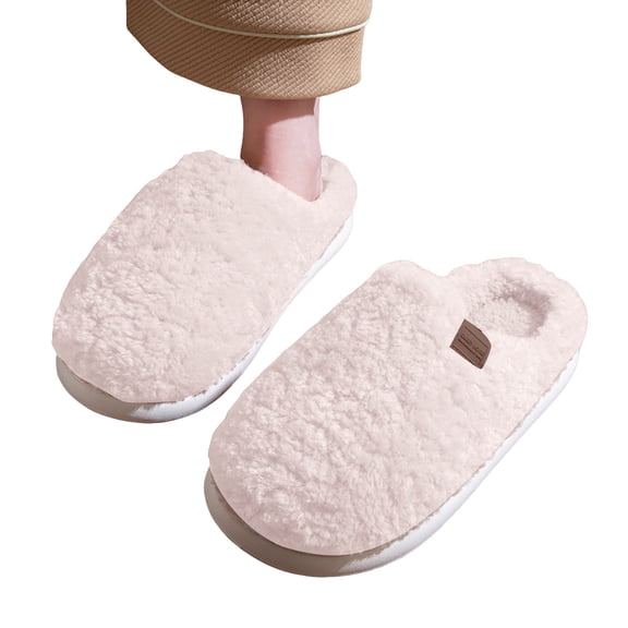 House Slippers for Women Men Comfy Memory Foam Casual Solid Color Fuzzy Winter Slip on Indoor Home Shoes White Size 7