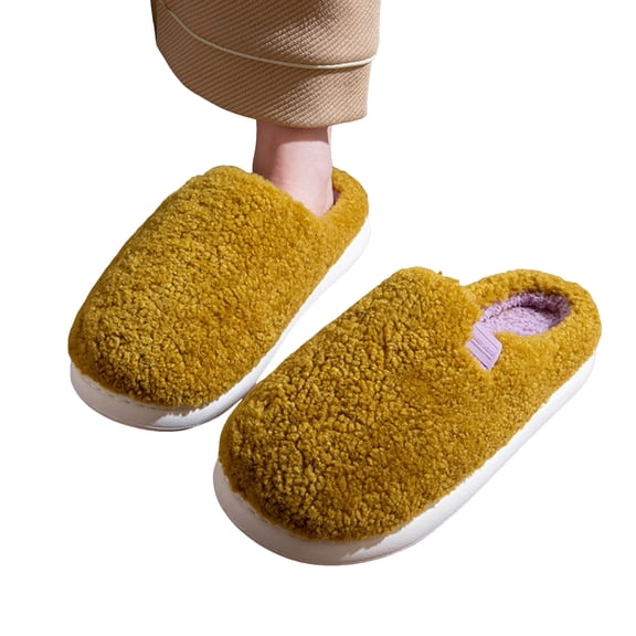 House Slippers for Women Men Comfy Memory Foam Casual Solid Color Fuzzy Winter Slip on Indoor Home Shoes Yellow Size 7