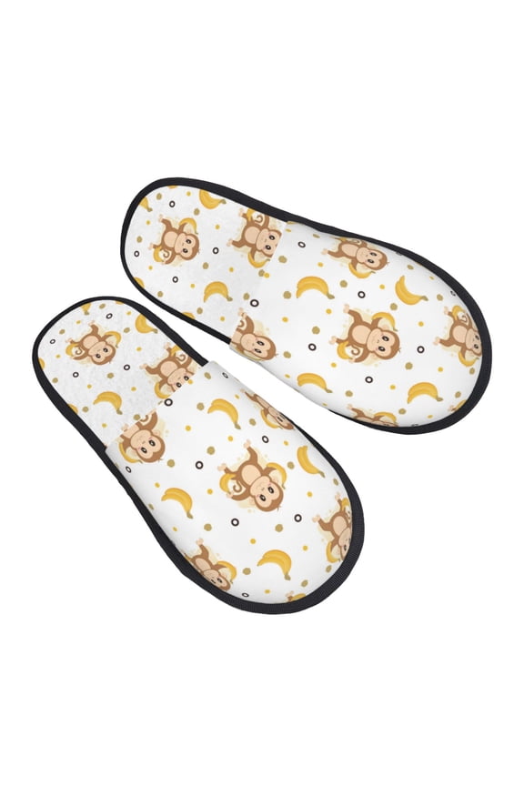 House Slippers for Women Men - Cute Banana Monkey Lightweight House Shoes Fuzzy Slippers, Soft Slip-On Cozy House Slippers for Woman Indoor Outdoor