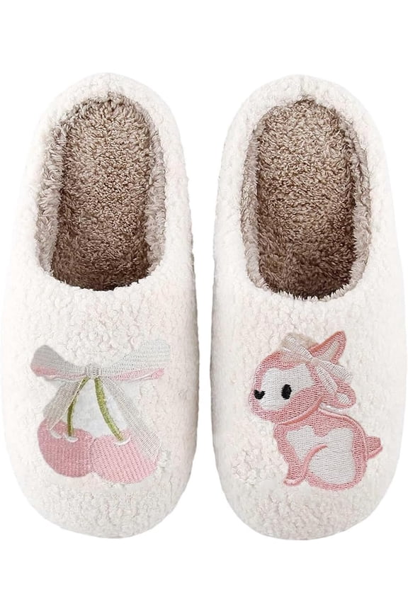 House Slippers for Women Men,Cute Easter Bunny Slippers Winter Warm Cozy Couple Shoes,Cartoon Animal Slippers