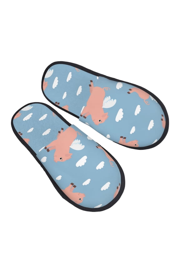 House Slippers for Women Men - Cute Pig With Wings Lightweight House Shoes Fuzzy Slippers, Soft Slip-On Cozy House Slippers for Woman Indoor Outdoor