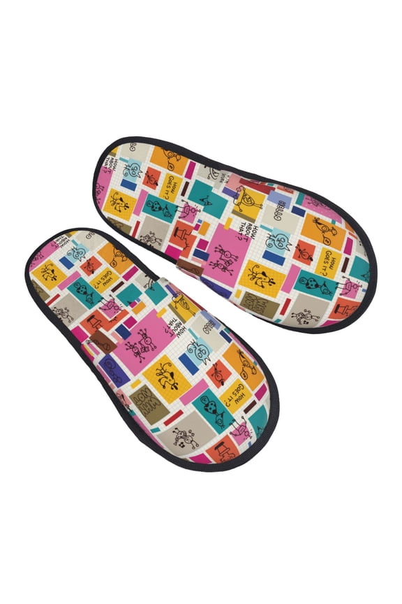 House Slippers for Women Men - Cute doodles Lightweight House Shoes Fuzzy Slippers, Soft Slip-On Cozy House Slippers for Woman Indoor Outdoor