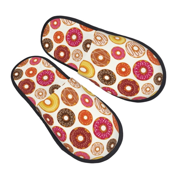 House Slippers for Women Men - Donut pattern Lightweight House Shoes Fuzzy Slippers, Soft Slip-On Cozy House Slippers for Woman Indoor Outdoor