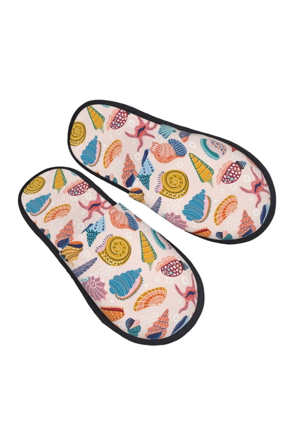 House Slippers for Women Men - Doodle Seashell Lightweight House Shoes Fuzzy Slippers, Soft Slip-On Cozy House Slippers for Woman Indoor Outdoor