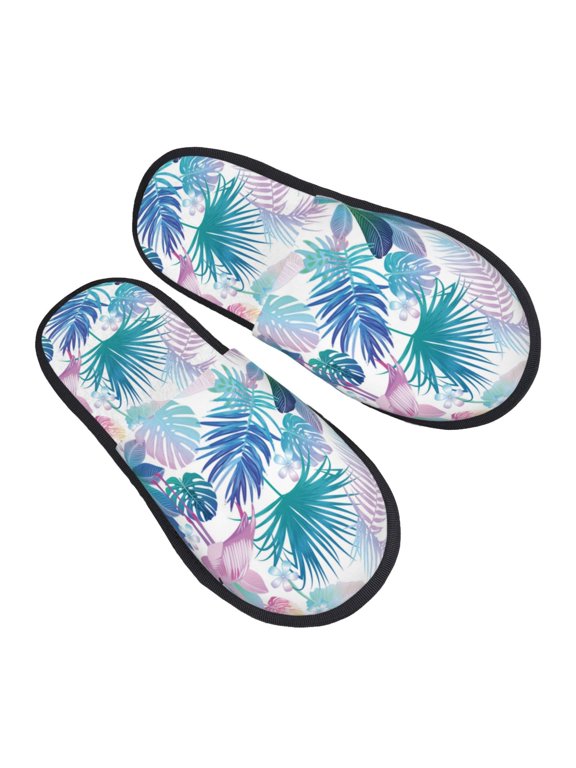 House Slippers for Women Men - Flamingo Palm Leaves Lightweight House Shoes Fuzzy Slippers, Soft Slip-On Cozy House Slippers for Woman Indoor Outdoor