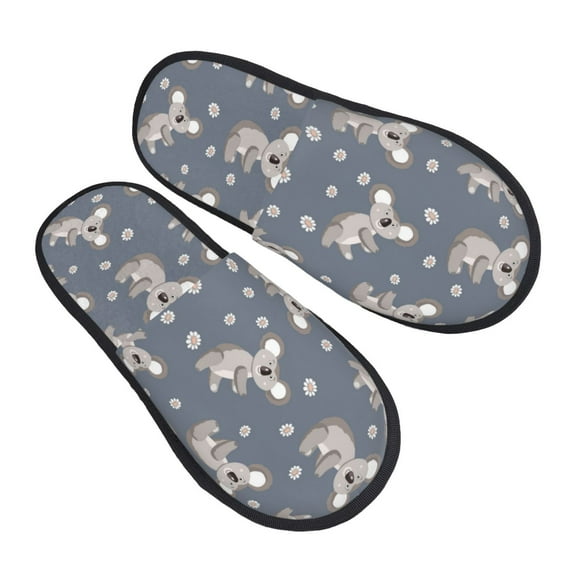 House Slippers for Women Men - Floral Koala Gray Lightweight House Shoes Fuzzy Slippers, Soft Slip-On Cozy House Slippers for Woman Indoor Outdoor