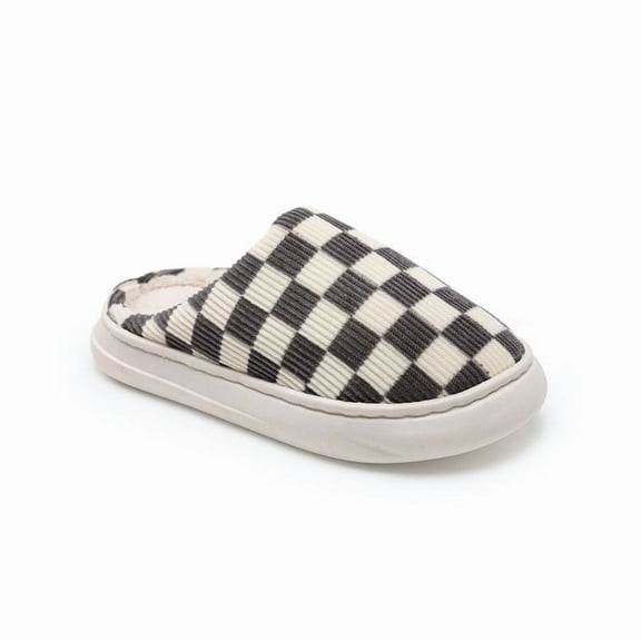 House Slippers for Women & Men - Fuzzy Casual Indoor Outdoor Shoes with Memory Foam Checkered Faux Fur Lining