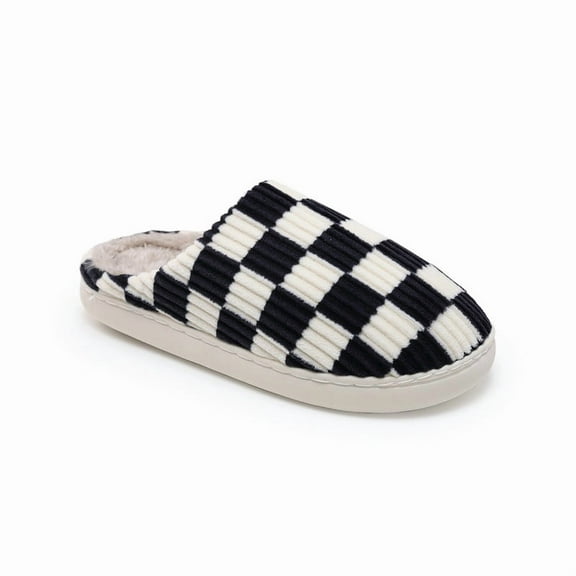 House Slippers for Women & Men - Fuzzy Casual Indoor Outdoor Shoes with Memory Foam Checkered Faux Fur Lining