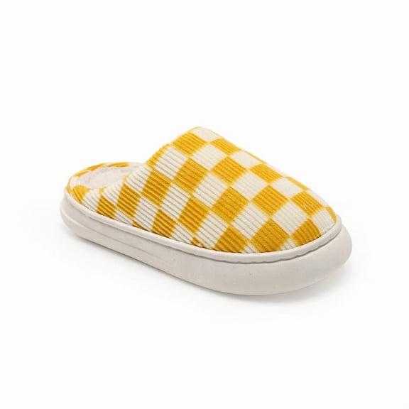 House Slippers for Women & Men - Fuzzy Casual Indoor Outdoor Shoes with Memory Foam Checkered Faux Fur Lining