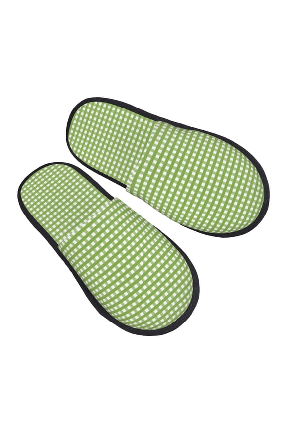 House Slippers for Women Men - Green Gingham Lightweight House Shoes Fuzzy Slippers, Soft Slip-On Cozy House Slippers for Woman Indoor Outdoor