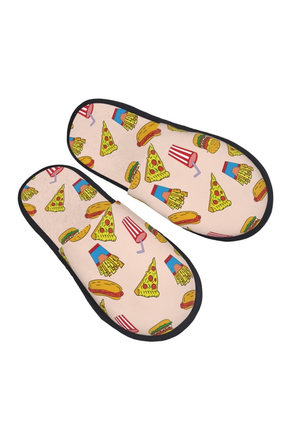 House Slippers for Women Men - Hamburger Pizza Coke Lightweight House Shoes Fuzzy Slippers, Soft Slip-On Cozy House Slippers for Woman Indoor Outdoor