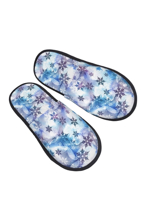 House Slippers for Women Men - Icy Blue Snowflakes Lightweight House Shoes Fuzzy Slippers, Soft Slip-On Cozy House Slippers for Woman Indoor Outdoor