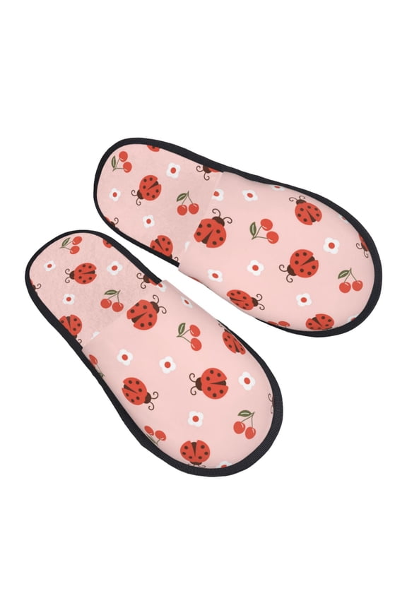 House Slippers for Women Men - Ladybug With Flower Lightweight House Shoes Fuzzy Slippers, Soft Slip-On Cozy House Slippers for Woman Indoor Outdoor
