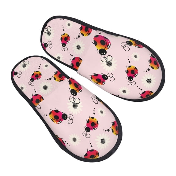 House Slippers for Women Men - Ladybugs And Flower Lightweight House Shoes Fuzzy Slippers, Soft Slip-On Cozy House Slippers for Woman Indoor Outdoor