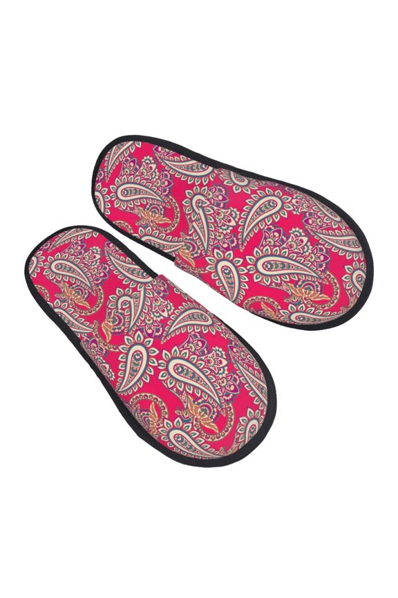 House Slippers for Women Men - Leafy Paisley Red Lightweight House Shoes Fuzzy Slippers, Soft Slip-On Cozy House Slippers for Woman Indoor Outdoor