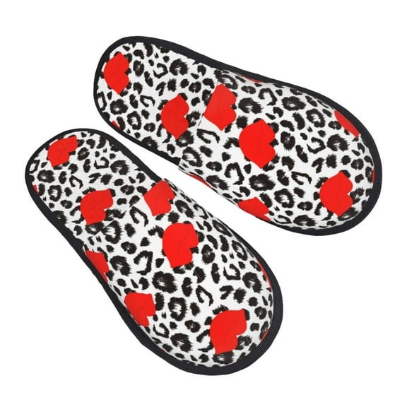 House Slippers for Women Men - Leopard red lips Lightweight House Shoes Fuzzy Slippers, Soft Slip-On Cozy House Slippers for Woman Indoor Outdoor