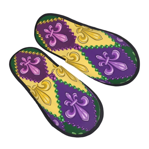 House Slippers for Women Men - Mardi Gras4 Lightweight House Shoes Fuzzy Slippers, Soft Slip-On Cozy House Slippers for Woman Indoor Outdoor