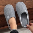 thumbnail image 1 of House Slippers for Women Men Matching Soft Soled Teddy Warmth Slip On Travel Shoes Washable,Grey 9.5, 1 of 5