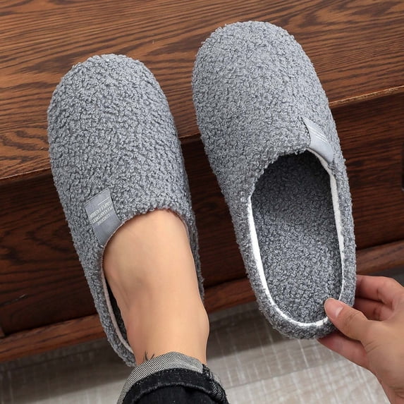 House Slippers for Women Men Matching Soft Soled Teddy Warmth Slip On Travel Shoes Washable,Grey 9.5