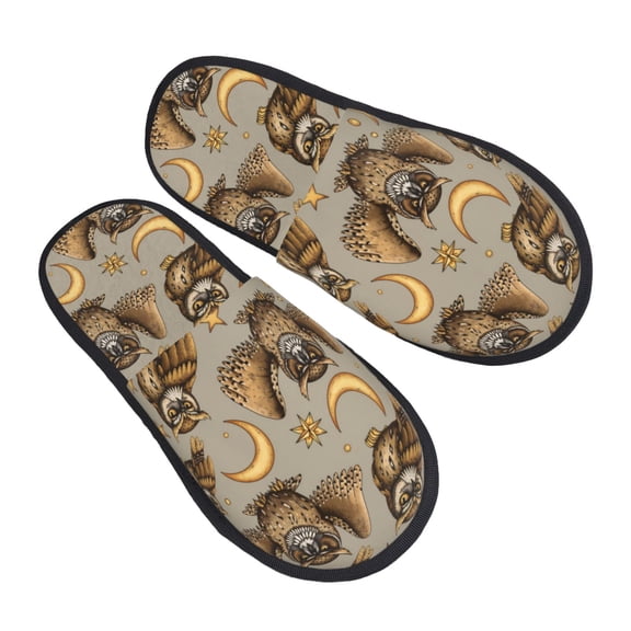 House Slippers for Women Men - Moon Stars Owls Lightweight House Shoes Fuzzy Slippers, Soft Slip-On Cozy House Slippers for Woman Indoor Outdoor