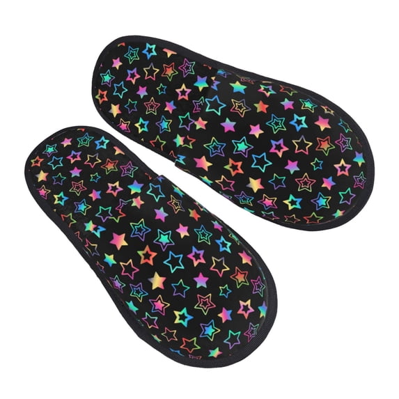 House Slippers for Women Men - Multi-Colored Stars Lightweight House Shoes Fuzzy Slippers, Soft Slip-On Cozy House Slippers for Woman Indoor Outdoor