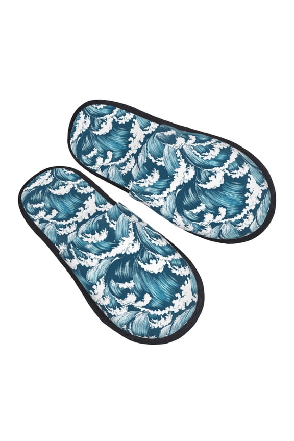 House Slippers for Women Men - Ocean Waves Lightweight House Shoes Fuzzy Slippers, Soft Slip-On Cozy House Slippers for Woman Indoor Outdoor