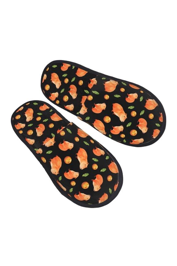 House Slippers for Women Men - Orange and Capybara Lightweight House Shoes Fuzzy Slippers, Soft Slip-On Cozy House Slippers for Woman Indoor Outdoor