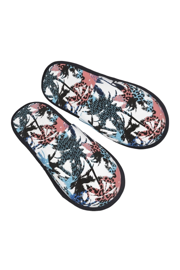 House Slippers for Women Men - Palm tree doodle Lightweight House Shoes Fuzzy Slippers, Soft Slip-On Cozy House Slippers for Woman Indoor Outdoor