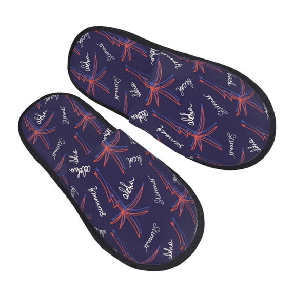 House Slippers for Women Men - Palms Hawaiian Beach Lightweight House Shoes Fuzzy Slippers, Soft Slip-On Cozy House Slippers for Woman Indoor Outdoor