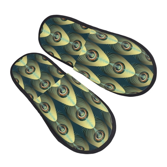 House Slippers for Women Men - Peacock Gold Feather Lightweight House Shoes Fuzzy Slippers, Soft Slip-On Cozy House Slippers for Woman Indoor Outdoor