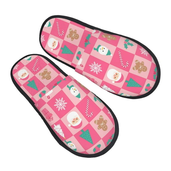 House Slippers for Women Men - Pink Christmas Cheer Lightweight House Shoes Fuzzy Slippers, Soft Slip-On Cozy House Slippers for Woman Indoor Outdoor