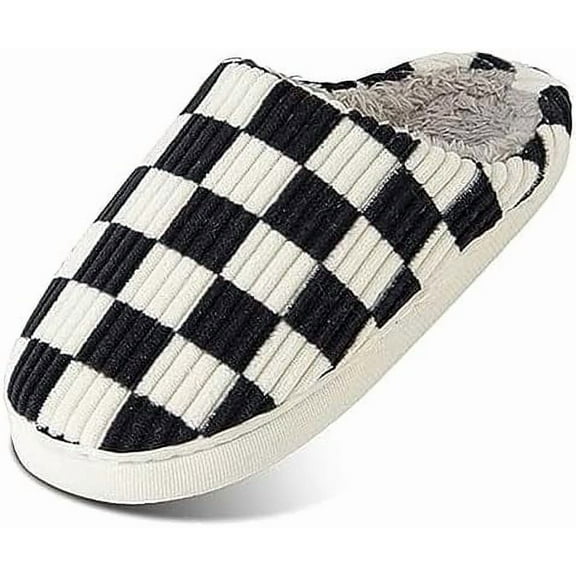House Slippers for Women Men,Plush House Shoes Memory Foam Checkered Slippers Womens Casual Fuzzy Bedroom Indoor Outdoor Plaid Shoes with Fur Lining