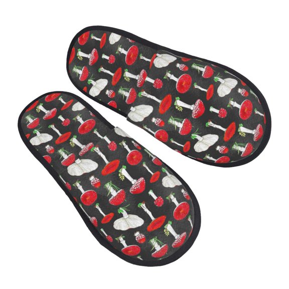 House Slippers for Women Men - Red Mushrooms print Lightweight House Shoes Fuzzy Slippers, Soft Slip-On Cozy House Slippers for Woman Indoor Outdoor
