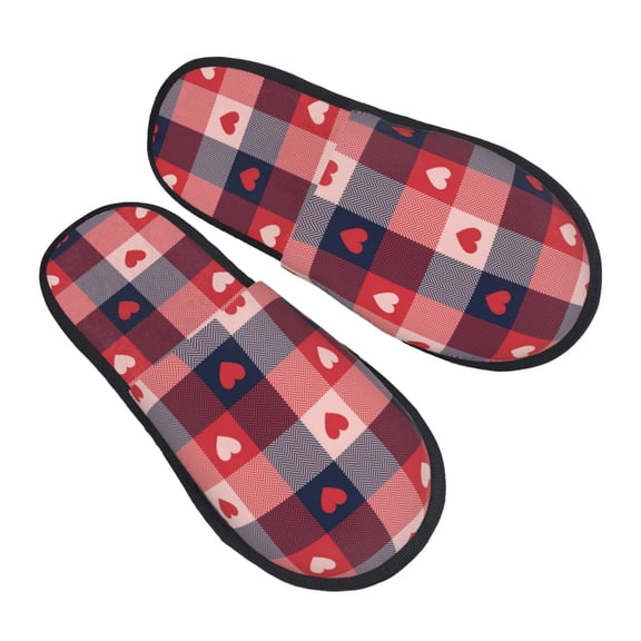 House Slippers for Women Men - Red heart plaid Lightweight House Shoes Fuzzy Slippers, Soft Slip-On Cozy House Slippers for Woman Indoor Outdoor