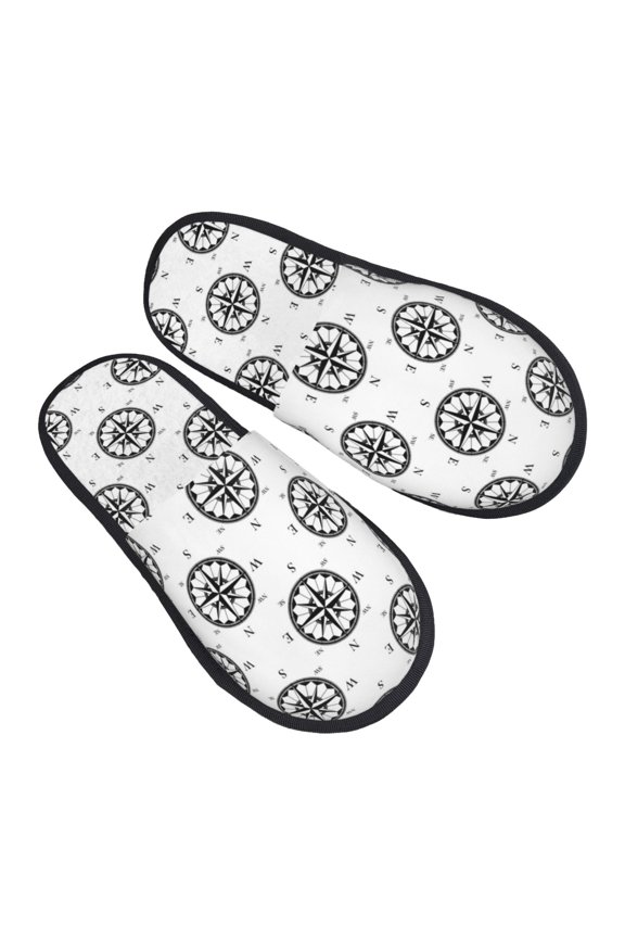 House Slippers for Women Men - Retro Compass Lightweight House Shoes Fuzzy Slippers, Soft Slip-On Cozy House Slippers for Woman Indoor Outdoor