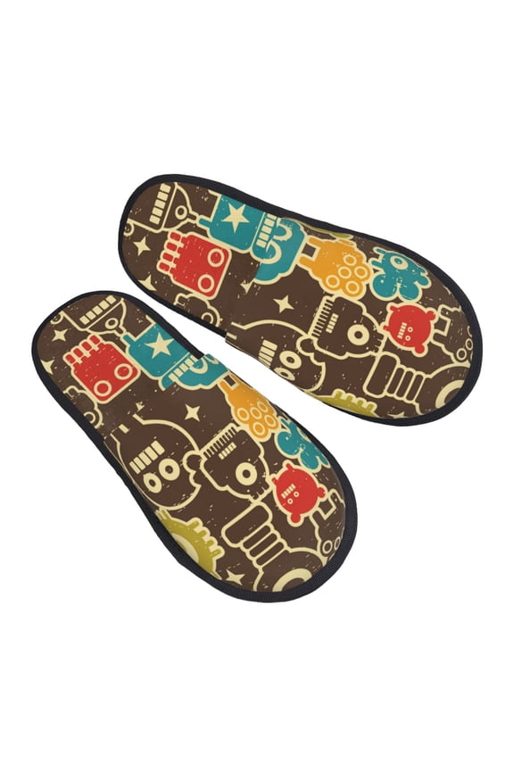 House Slippers for Women Men - Robot and Monsters Lightweight House Shoes Fuzzy Slippers, Soft Slip-On Cozy House Slippers for Woman Indoor Outdoor