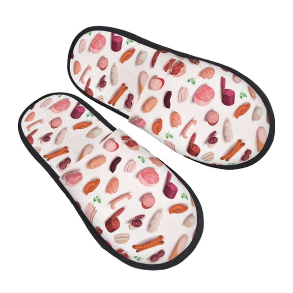 House Slippers for Women Men - Sausage Ham Print Lightweight House Shoes Fuzzy Slippers, Soft Slip-On Cozy House Slippers for Woman Indoor Outdoor