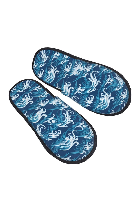 House Slippers for Women Men - Sea Water Wave Lightweight House Shoes Fuzzy Slippers, Soft Slip-On Cozy House Slippers for Woman Indoor Outdoor