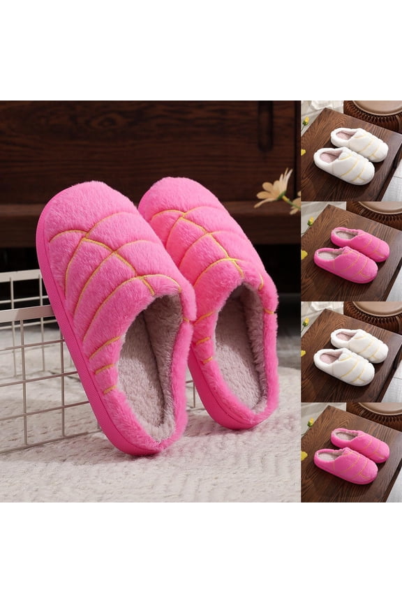 House Slippers for Women Men Slip-on Flat Heel Close Toe Unisex Couples Outdoor Indoor Warm Winter Home Slippers Shoes Hot Pink 7.5