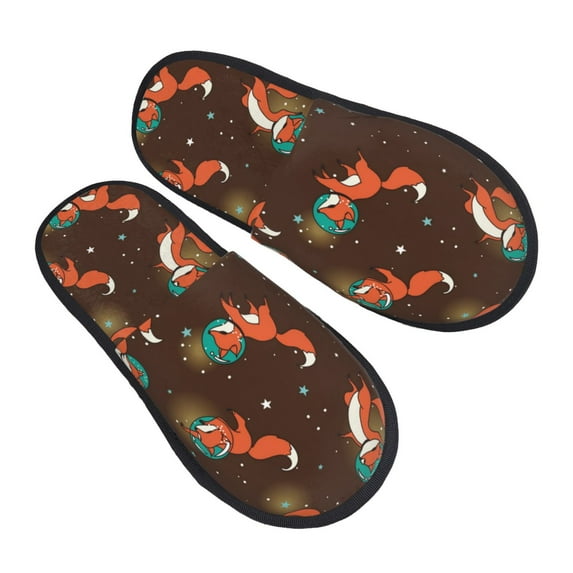 House Slippers for Women Men - Space Fox Lightweight House Shoes Fuzzy Slippers, Soft Slip-On Cozy House Slippers for Woman Indoor Outdoor