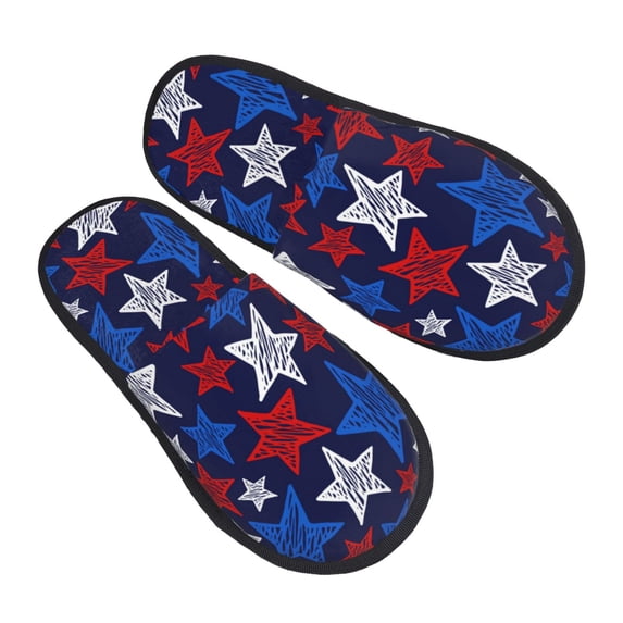 House Slippers for Women Men - USA Flag Print star Lightweight House Shoes Fuzzy Slippers, Soft Slip-On Cozy House Slippers for Woman Indoor Outdoor