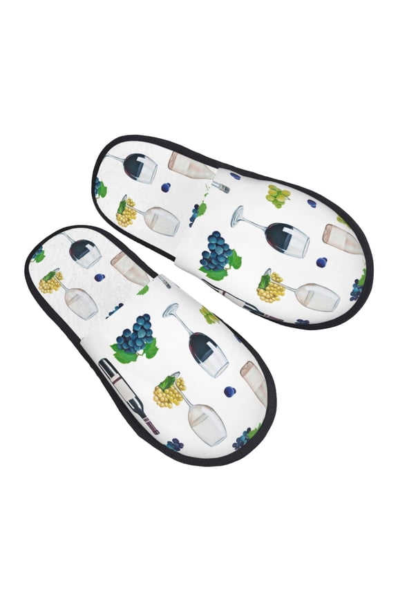 House Slippers for Women Men - Wine Print No.J918 Lightweight House Shoes Fuzzy Slippers, Soft Slip-On Cozy House Slippers for Woman Indoor Outdoor