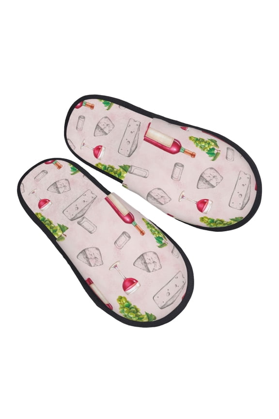 House Slippers for Women Men - Wine Print No.J932 Lightweight House Shoes Fuzzy Slippers, Soft Slip-On Cozy House Slippers for Woman Indoor Outdoor