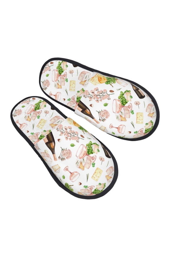 House Slippers for Women Men - Wine Print No.J933 Lightweight House Shoes Fuzzy Slippers, Soft Slip-On Cozy House Slippers for Woman Indoor Outdoor